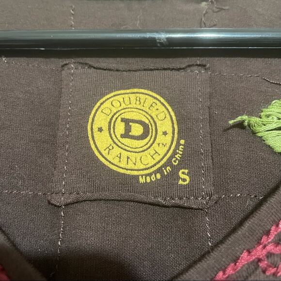 DOUBLE D RANCH Brown embroidered flowers dress Leg Of Mutton sleeves Size Small - Picture 3 of 5